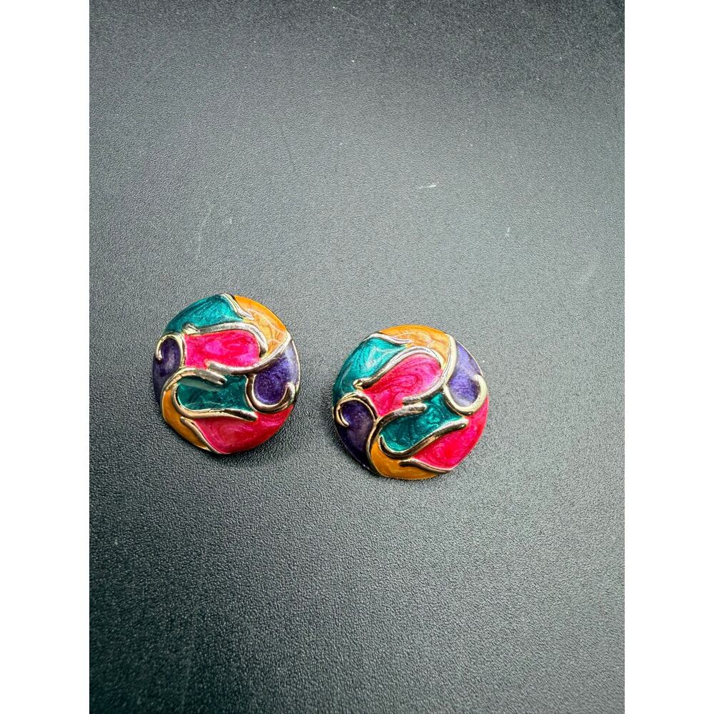 7 Pair Mixed Costume Earrings Lot Hoops Studs Dangle Colorful - Picture 6 of 9